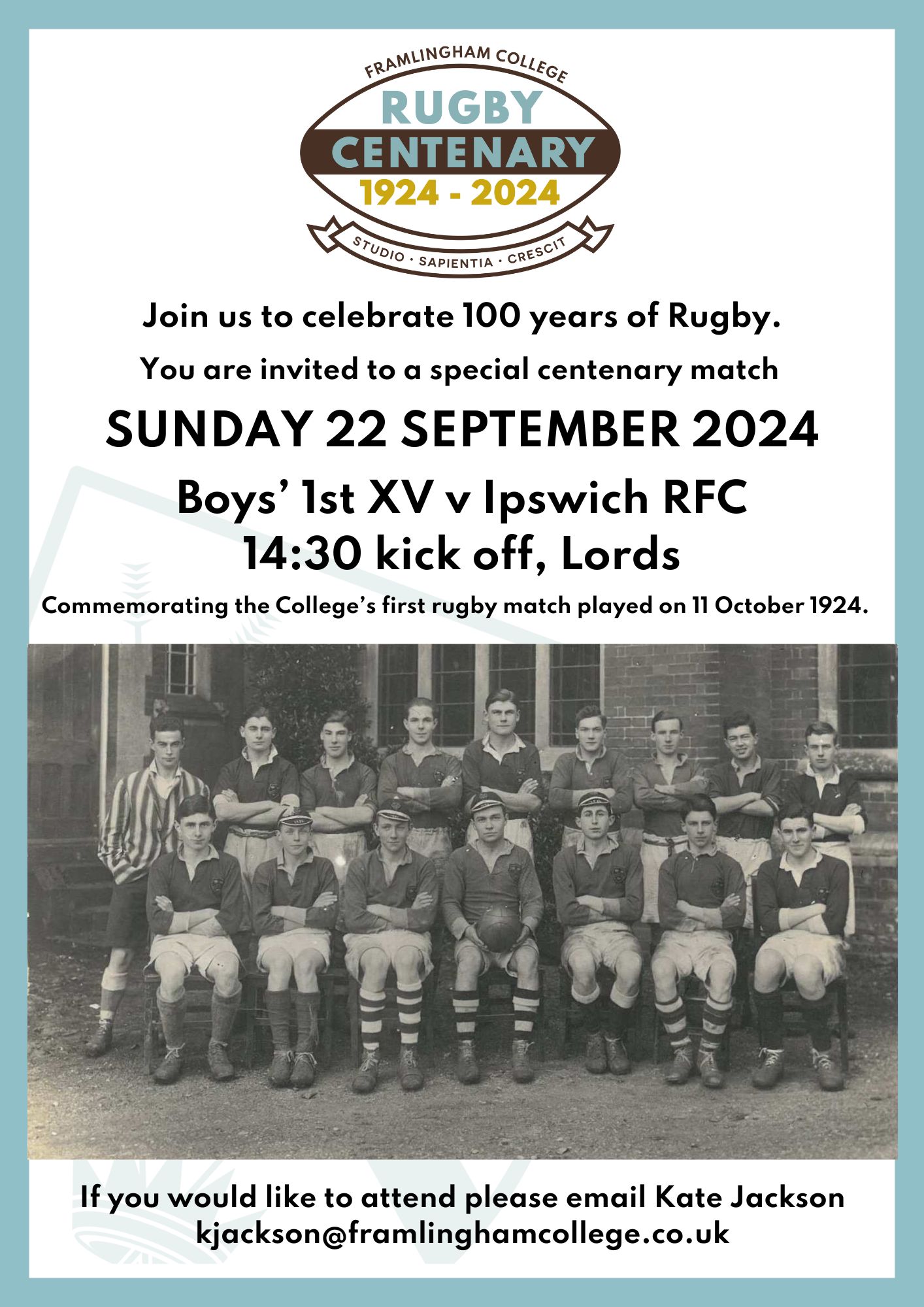 Rugby Centenary 1924-2024 – match vs Ipswich RFC